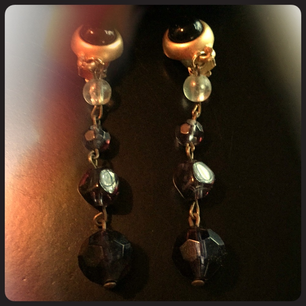 Vintage NYC Black Drop Clip Earrings.